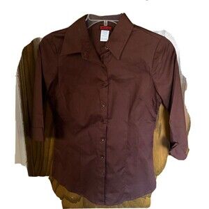 S mojo usa dark brown woman collar button down shirt  cotton/spandex hand wash